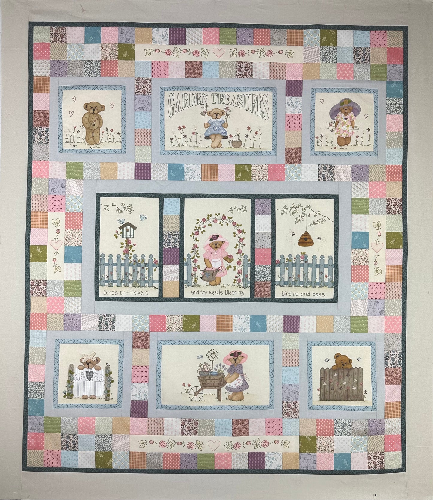 Teddy Garden Treasures Blue version fabric kit to complete quilt in this colour