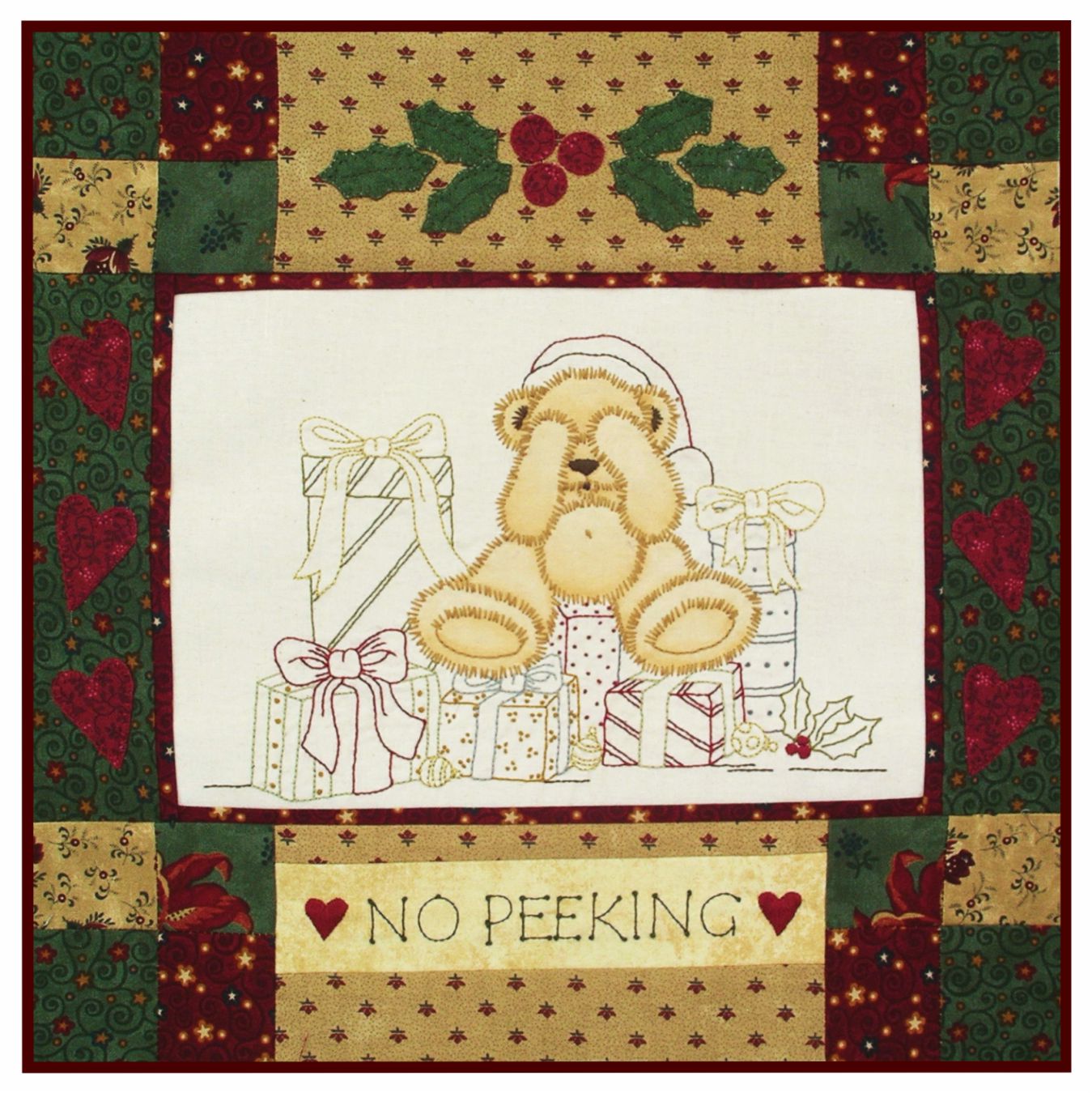 NO PEEKING CHRISTMAS TEDDY WALL HANGING