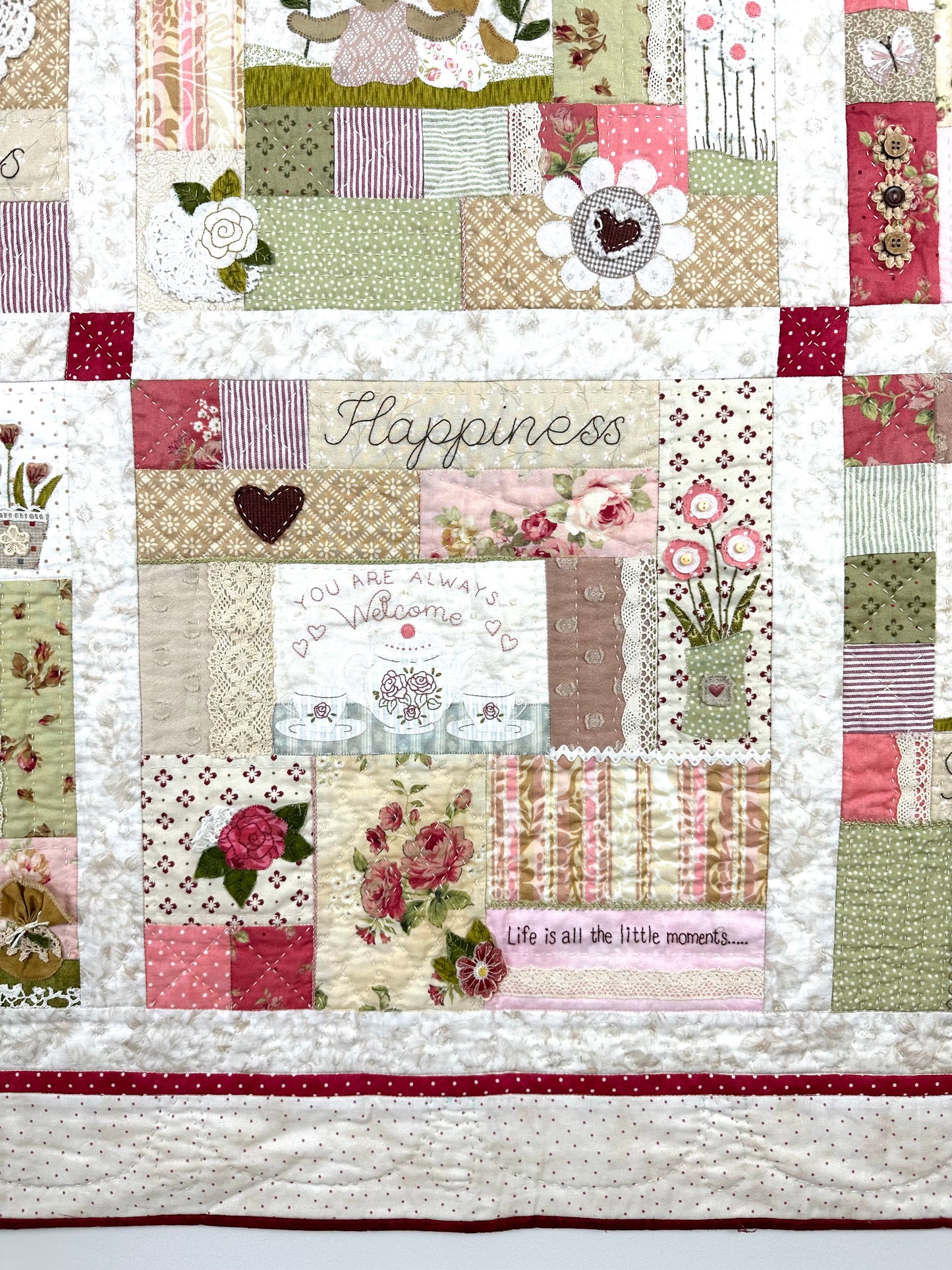 ON SPECIAL was $495, now $415.       Friendship Quilt (new colours) - full kit with applique fabrics and embellishments