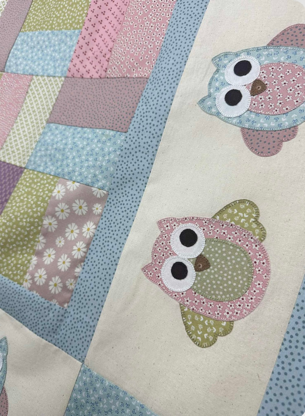 Ollie & Olive Owl Quilt & Bag fabric kit with pink binding