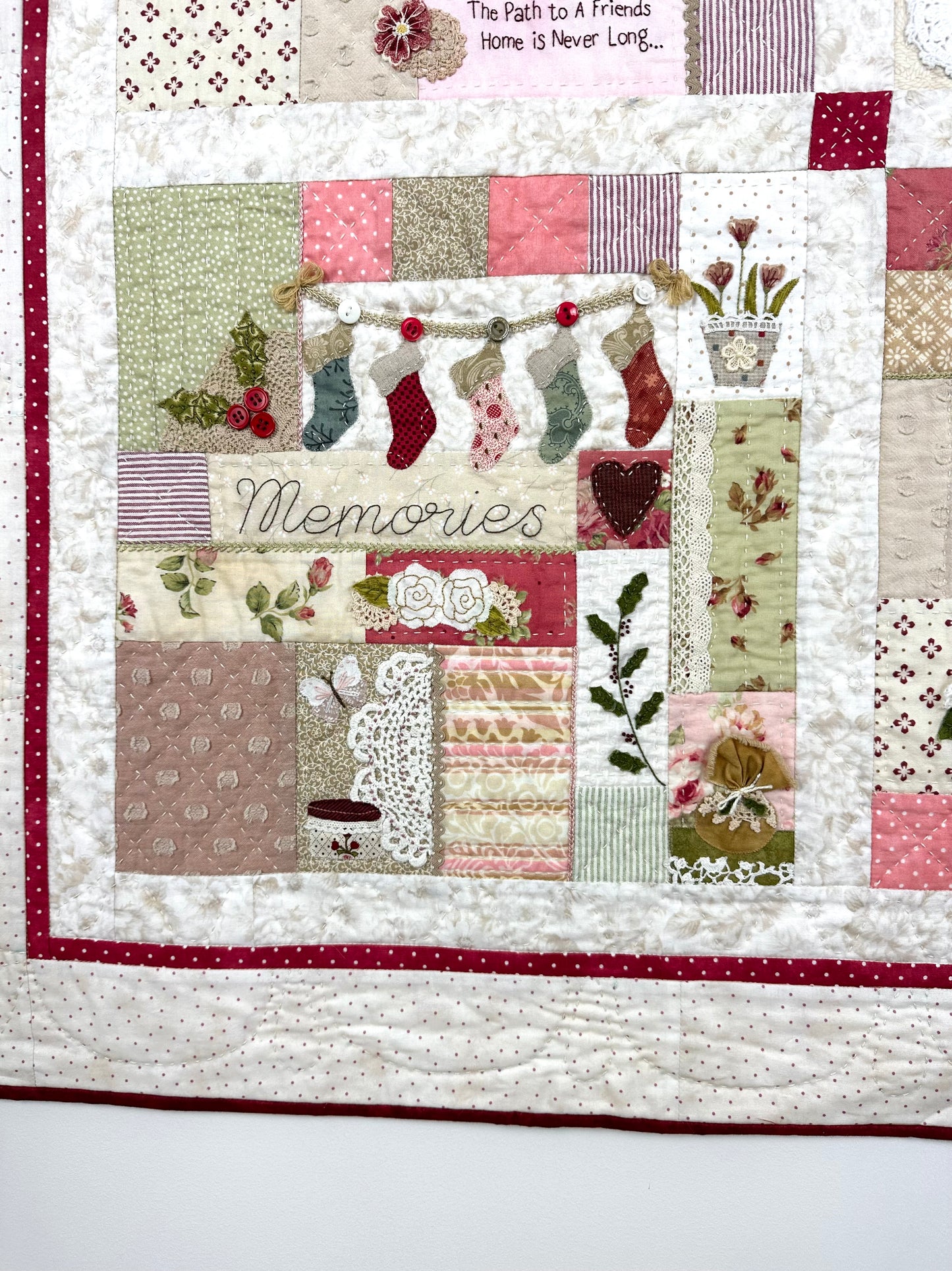 ON SPECIAL was $495, now $415.       Friendship Quilt (new colours) - full kit with applique fabrics and embellishments