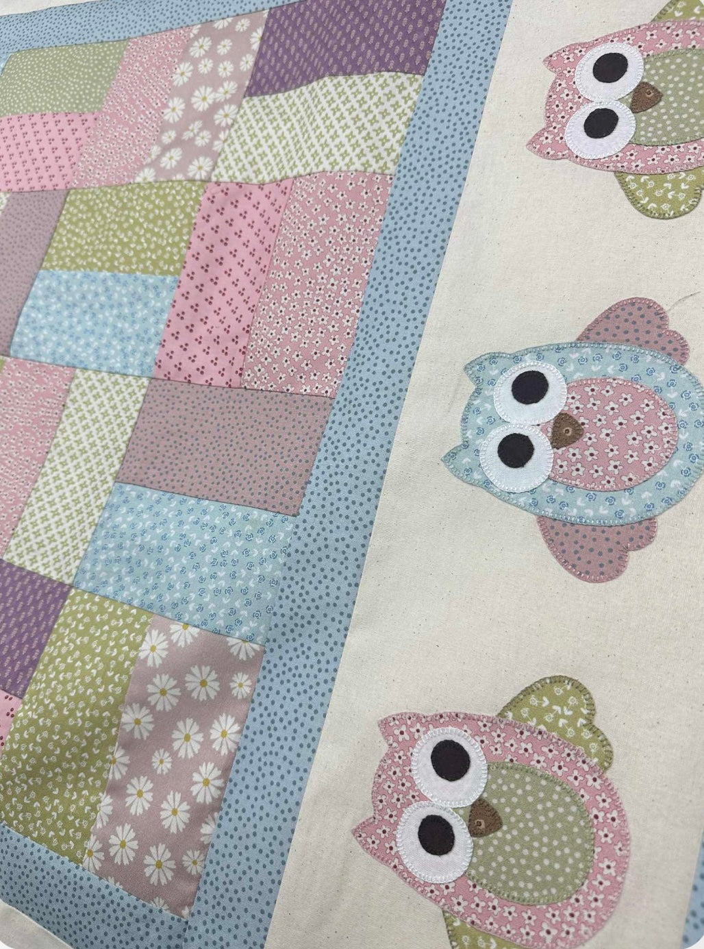 Ollie & Olive Owl Quilt & Bag fabric kit with pink binding