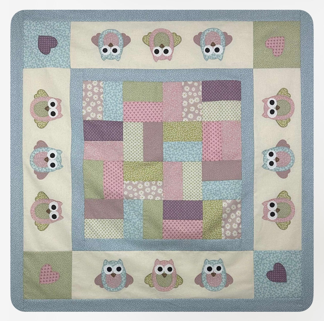Ollie & Olive Owl Quilt & Bag fabric kit with pink binding