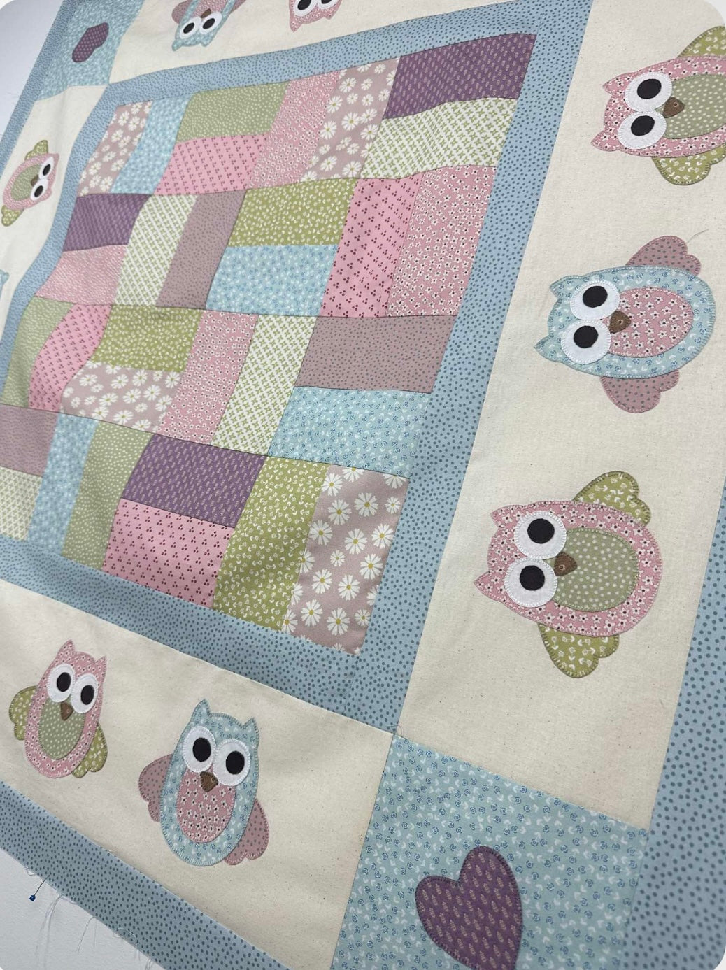 Ollie & Olive Owl Quilt & Bag fabric kit with pink binding