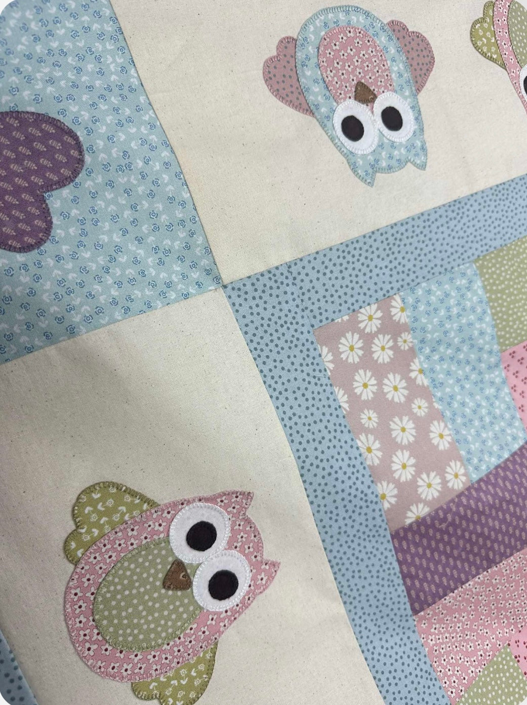 Ollie & Olive Owl Quilt & Bag fabric kit with pink binding