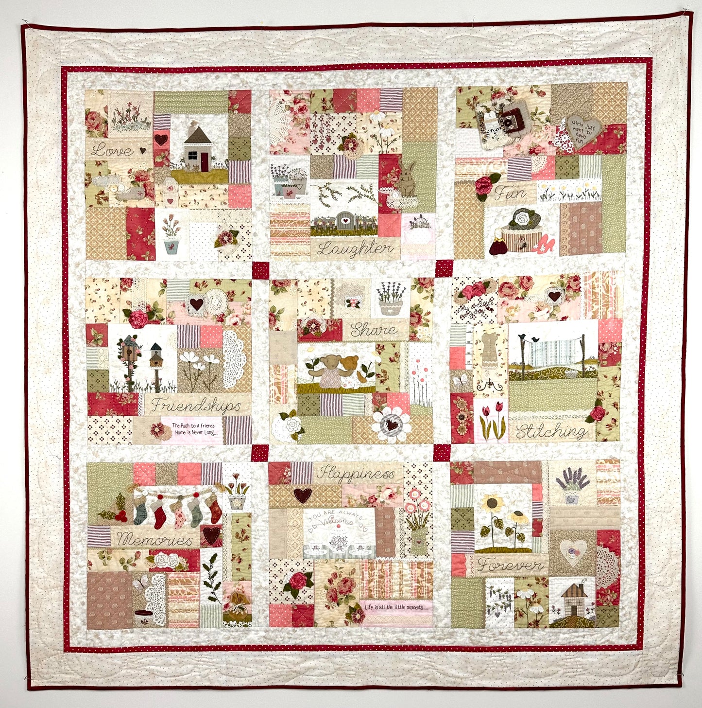 ON SPECIAL was $495, now $415.       Friendship Quilt (new colours) - full kit with applique fabrics and embellishments