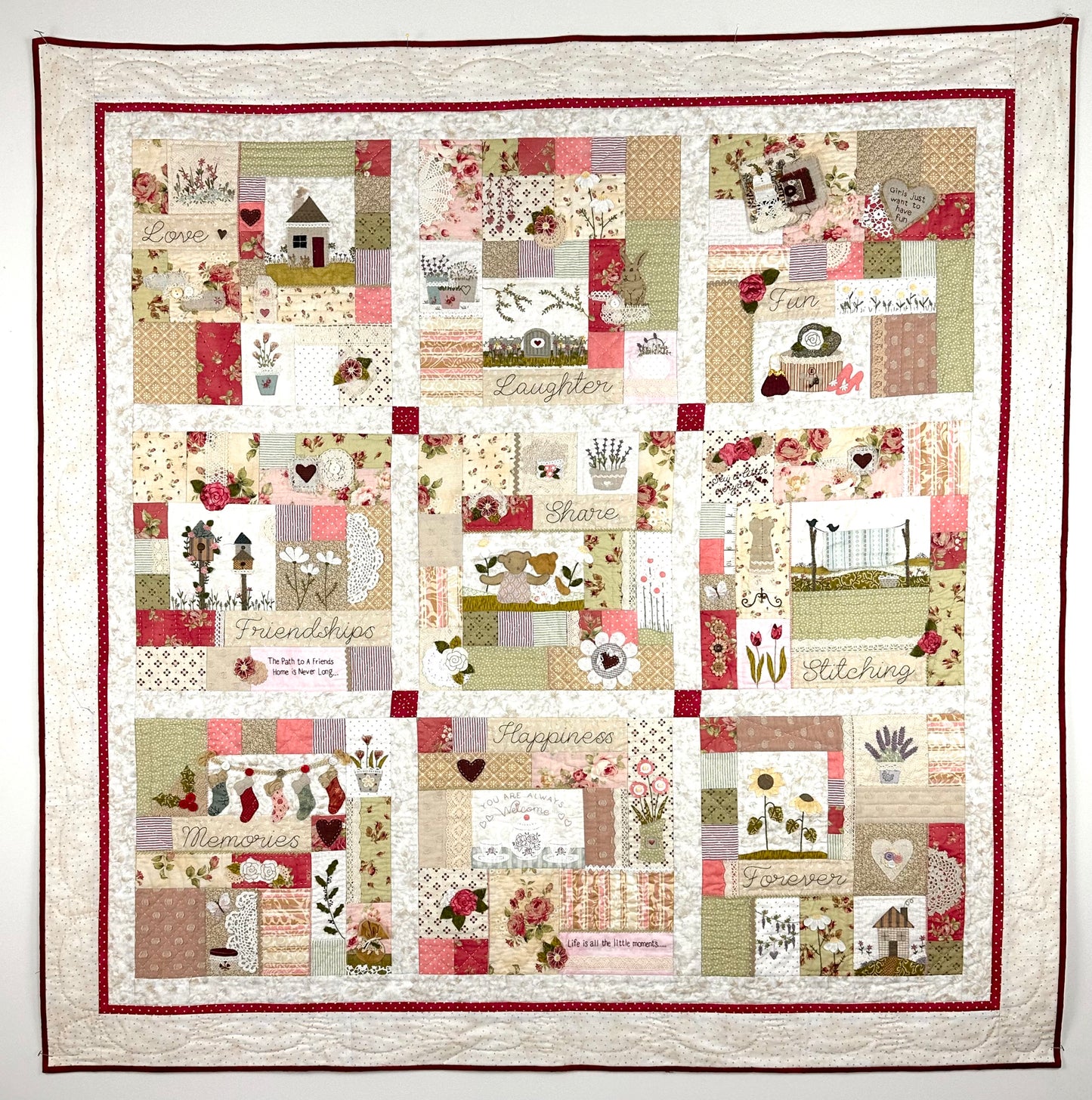 Friendship Quilt (new colours) - full kit with applique fabrics and embellishments