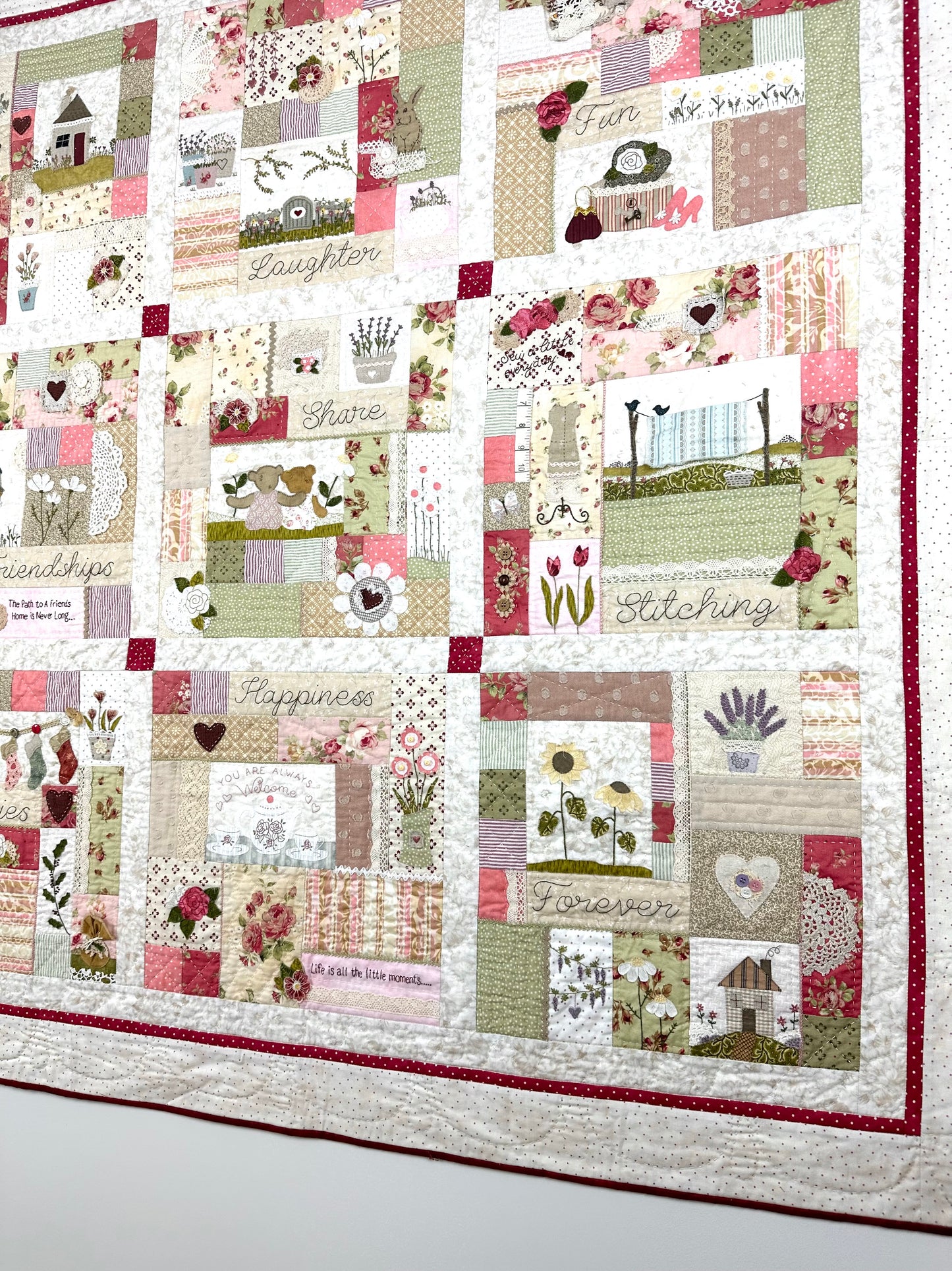 ON SPECIAL was $495, now $415.       Friendship Quilt (new colours) - full kit with applique fabrics and embellishments
