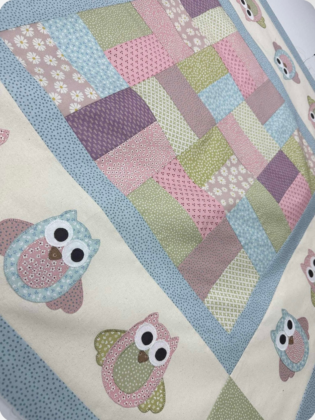 Ollie & Olive Owl Quilt & Bag fabric kit with pink binding