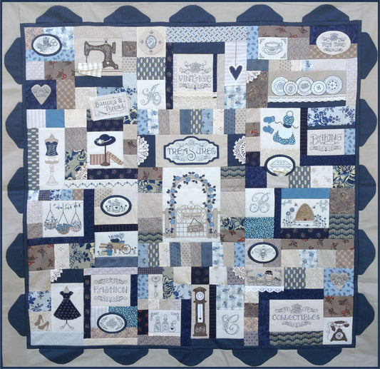 Vintage treasures quilt pattern and kits in blue version