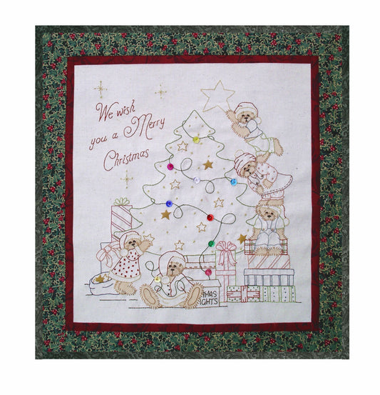 Teddies Christmas downloadable stitchery pattern